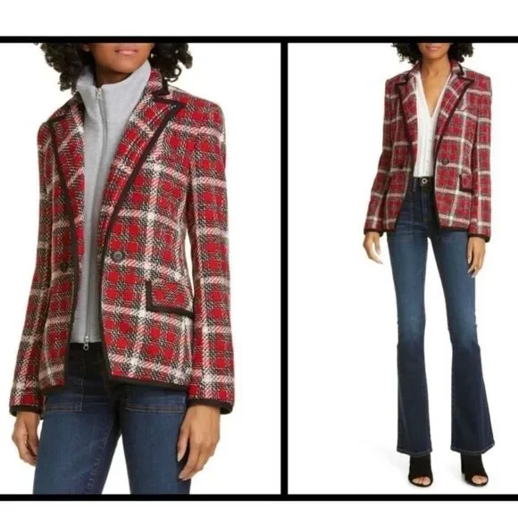 NWT VERONICA BEARD HARRIET CUTAWAY DICKEY BLAZER JACKET PLAID CHECK TWEED RED 8 - Picture 12 of 15